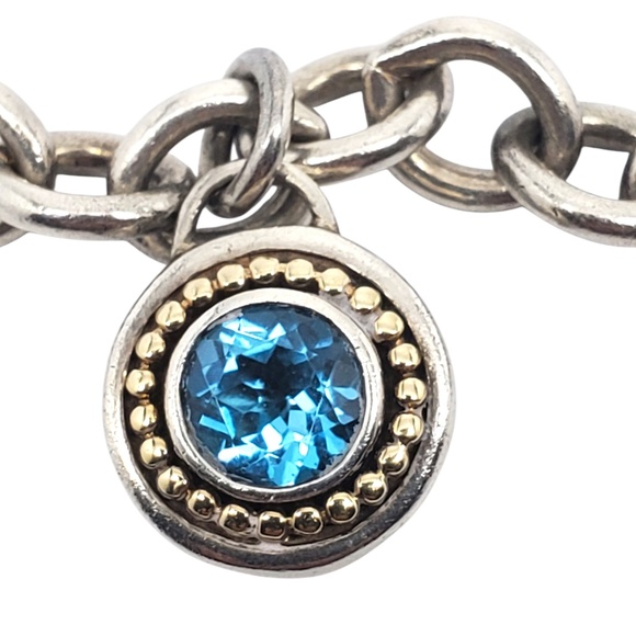 Sadye L Vassil Sterling & 14K Gold Plated Blue Topaz Charm Bracelet #20745 - Picture 4 of 10